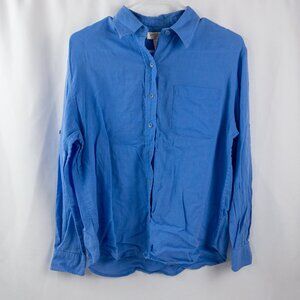 Jones New York Blue Cotton Button Down Shirt Womens Medium